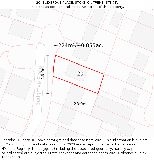 20, SUDGROVE PLACE, STOKE-ON-TRENT, ST3 7TL: Plot and title map