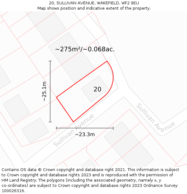 20, SULLIVAN AVENUE, WAKEFIELD, WF2 9EU: Plot and title map