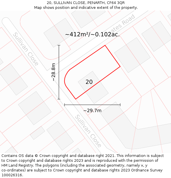 20, SULLIVAN CLOSE, PENARTH, CF64 3QR: Plot and title map