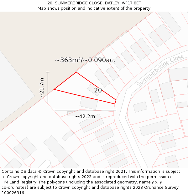 20, SUMMERBRIDGE CLOSE, BATLEY, WF17 8ET: Plot and title map