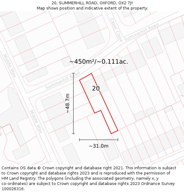 20, SUMMERHILL ROAD, OXFORD, OX2 7JY: Plot and title map