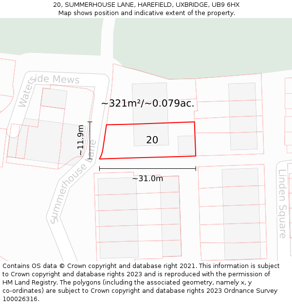 20, SUMMERHOUSE LANE, HAREFIELD, UXBRIDGE, UB9 6HX: Plot and title map