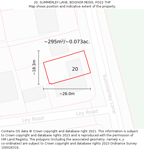 20, SUMMERLEY LANE, BOGNOR REGIS, PO22 7HP: Plot and title map