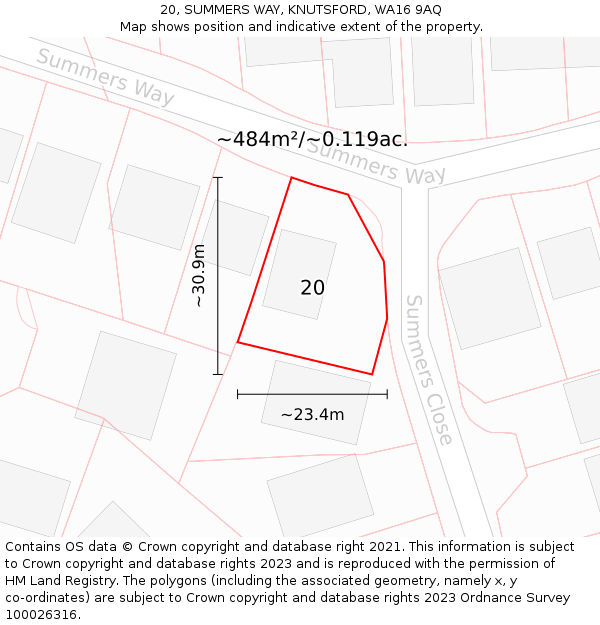 20, SUMMERS WAY, KNUTSFORD, WA16 9AQ: Plot and title map