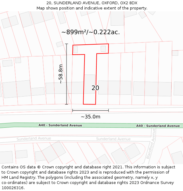 20, SUNDERLAND AVENUE, OXFORD, OX2 8DX: Plot and title map