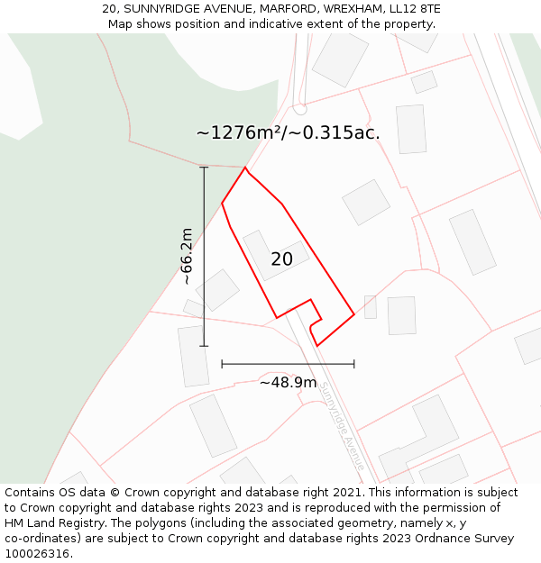 20, SUNNYRIDGE AVENUE, MARFORD, WREXHAM, LL12 8TE: Plot and title map