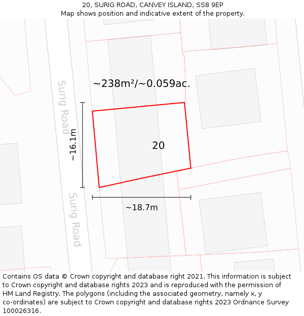 20, SURIG ROAD, CANVEY ISLAND, SS8 9EP: Plot and title map