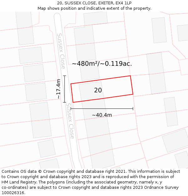 20, SUSSEX CLOSE, EXETER, EX4 1LP: Plot and title map