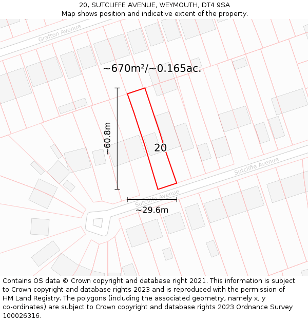 20, SUTCLIFFE AVENUE, WEYMOUTH, DT4 9SA: Plot and title map