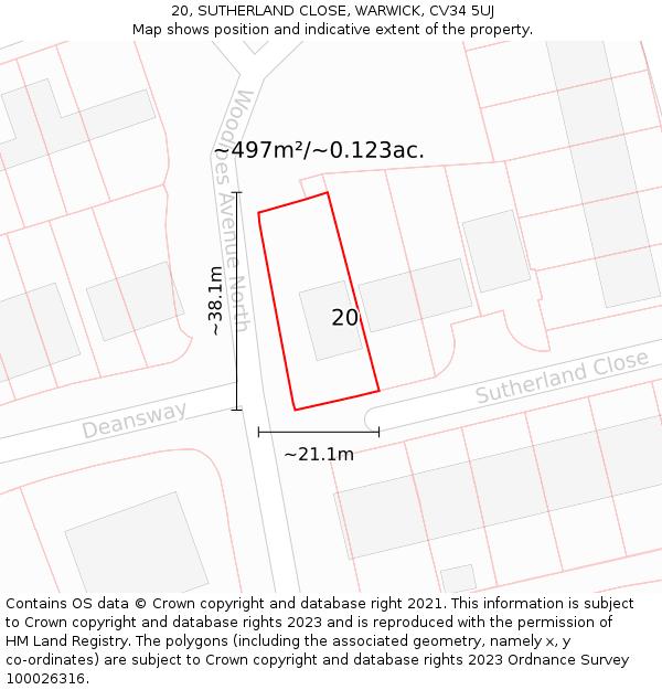 20, SUTHERLAND CLOSE, WARWICK, CV34 5UJ: Plot and title map