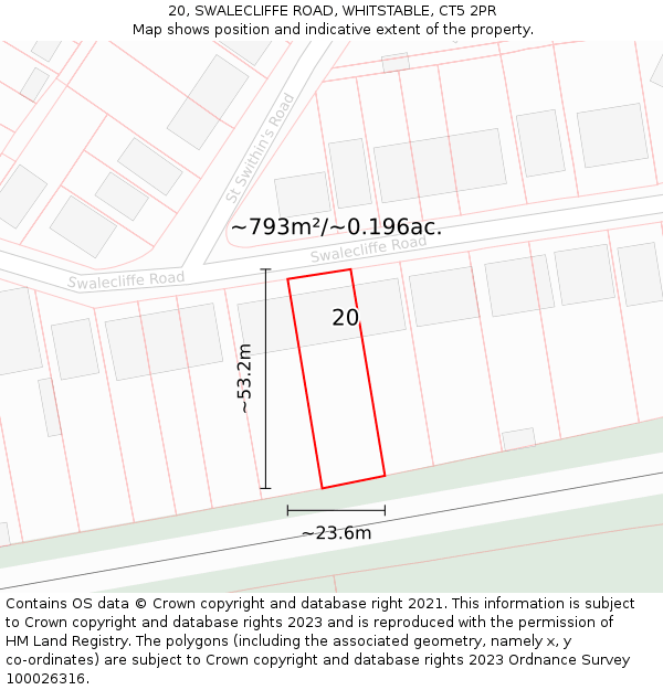 20, SWALECLIFFE ROAD, WHITSTABLE, CT5 2PR: Plot and title map