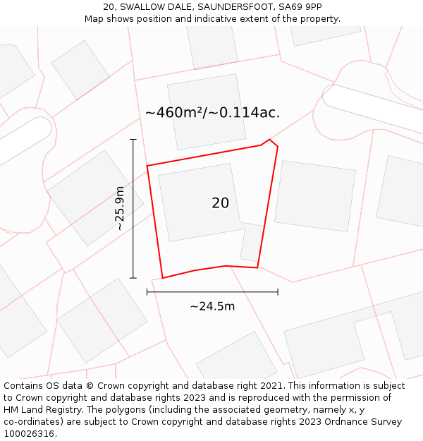 20, SWALLOW DALE, SAUNDERSFOOT, SA69 9PP: Plot and title map