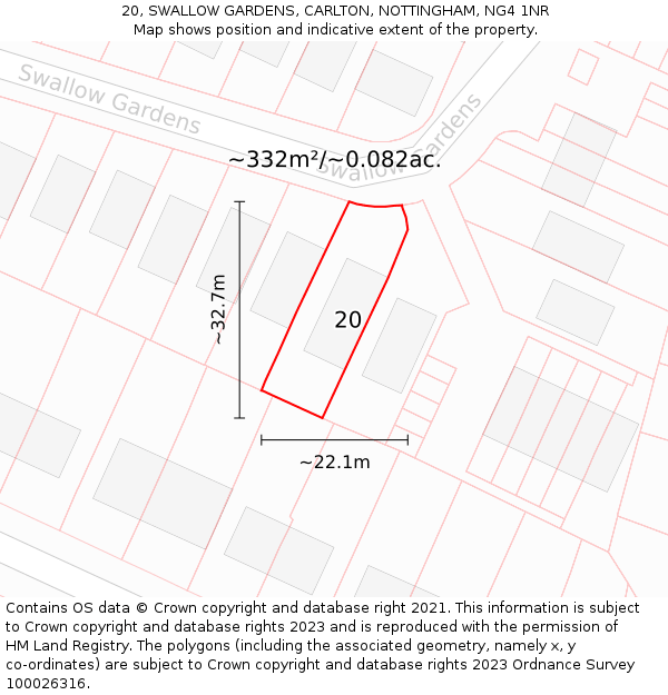 20, SWALLOW GARDENS, CARLTON, NOTTINGHAM, NG4 1NR: Plot and title map