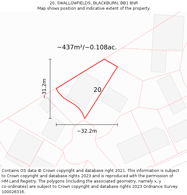 20, SWALLOWFIELDS, BLACKBURN, BB1 8NR: Plot and title map