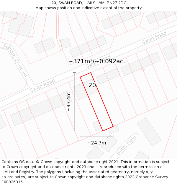 20, SWAN ROAD, HAILSHAM, BN27 2DG: Plot and title map