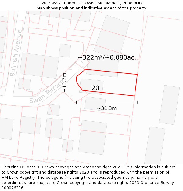 20, SWAN TERRACE, DOWNHAM MARKET, PE38 9HD: Plot and title map