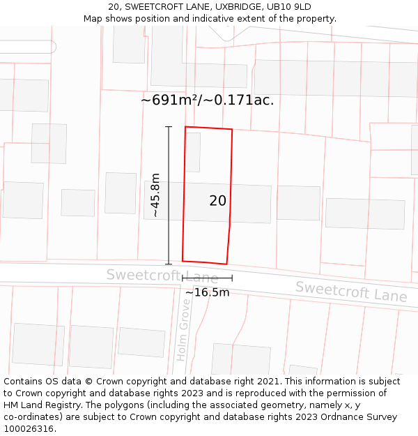 20, SWEETCROFT LANE, UXBRIDGE, UB10 9LD: Plot and title map