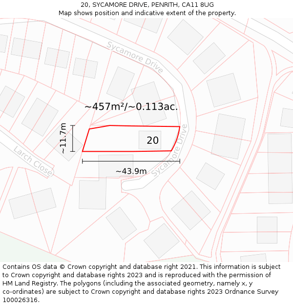 20, SYCAMORE DRIVE, PENRITH, CA11 8UG: Plot and title map