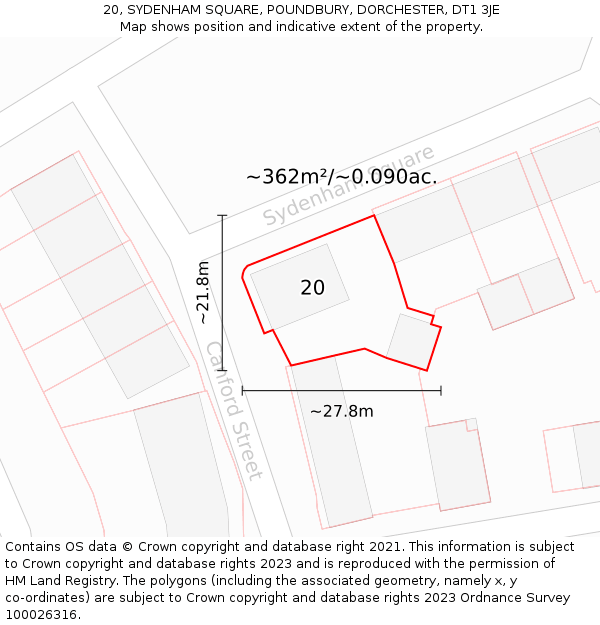 20, SYDENHAM SQUARE, POUNDBURY, DORCHESTER, DT1 3JE: Plot and title map