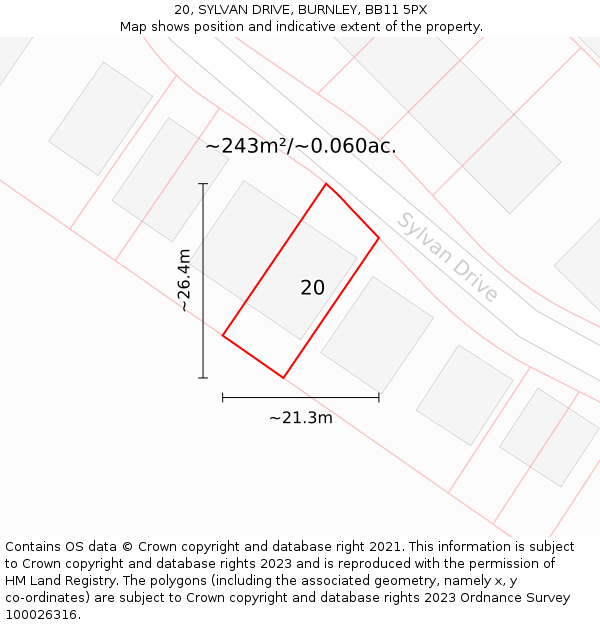 20, SYLVAN DRIVE, BURNLEY, BB11 5PX: Plot and title map