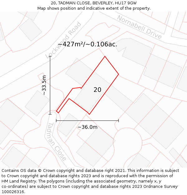 20, TADMAN CLOSE, BEVERLEY, HU17 9GW: Plot and title map