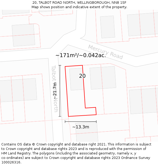 20, TALBOT ROAD NORTH, WELLINGBOROUGH, NN8 1SF: Plot and title map