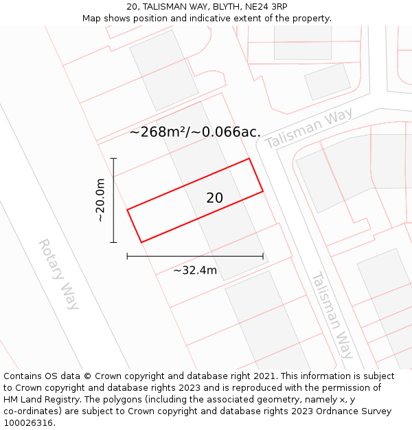 20, TALISMAN WAY, BLYTH, NE24 3RP: Plot and title map