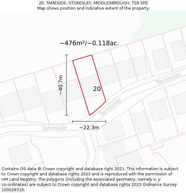 20, TAMESIDE, STOKESLEY, MIDDLESBROUGH, TS9 5PE: Plot and title map