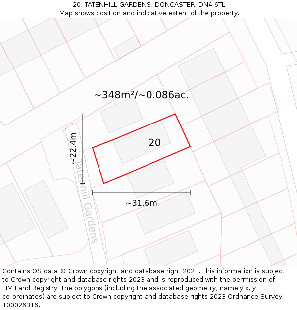 20, TATENHILL GARDENS, DONCASTER, DN4 6TL: Plot and title map