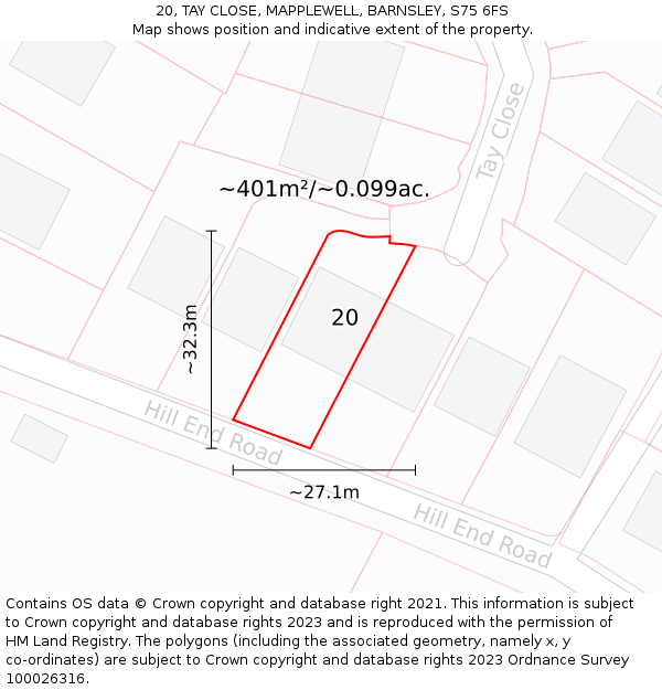 20, TAY CLOSE, MAPPLEWELL, BARNSLEY, S75 6FS: Plot and title map