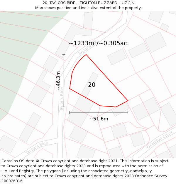 20, TAYLORS RIDE, LEIGHTON BUZZARD, LU7 3JN: Plot and title map