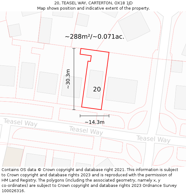 20, TEASEL WAY, CARTERTON, OX18 1JD: Plot and title map