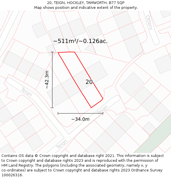 20, TEIGN, HOCKLEY, TAMWORTH, B77 5QP: Plot and title map