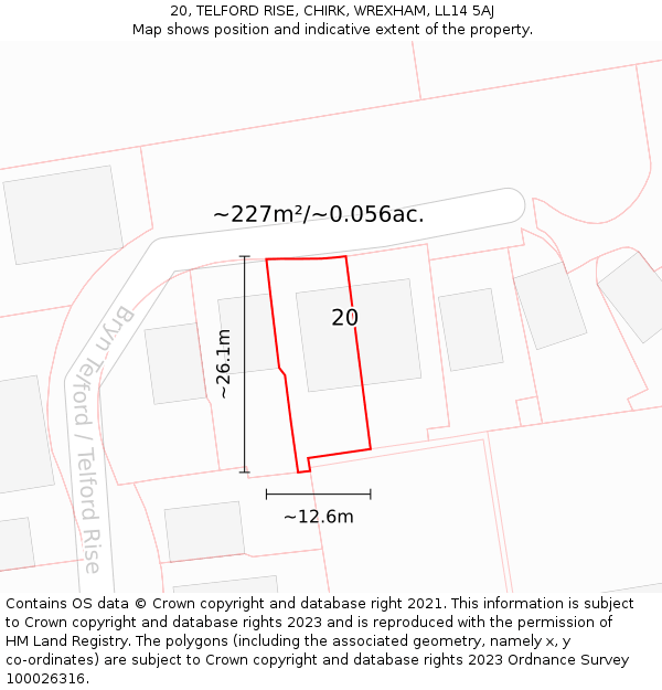 20, TELFORD RISE, CHIRK, WREXHAM, LL14 5AJ: Plot and title map