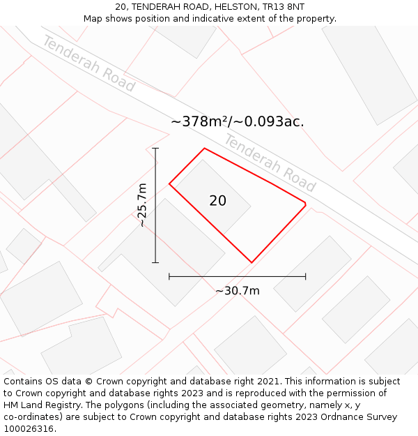 20, TENDERAH ROAD, HELSTON, TR13 8NT: Plot and title map