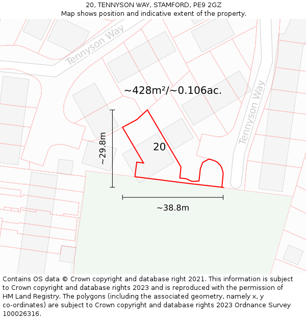 20, TENNYSON WAY, STAMFORD, PE9 2GZ: Plot and title map