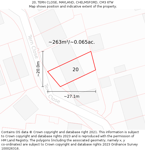 20, TERN CLOSE, MAYLAND, CHELMSFORD, CM3 6TW: Plot and title map