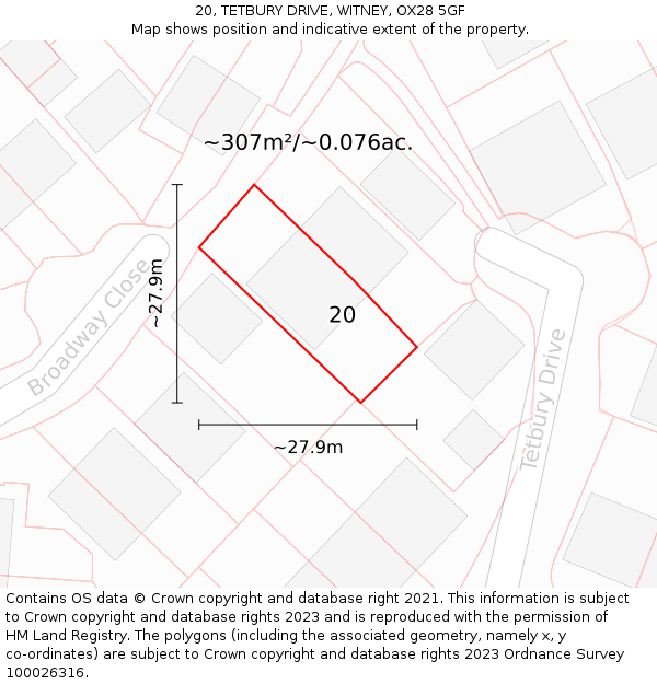 20, TETBURY DRIVE, WITNEY, OX28 5GF: Plot and title map