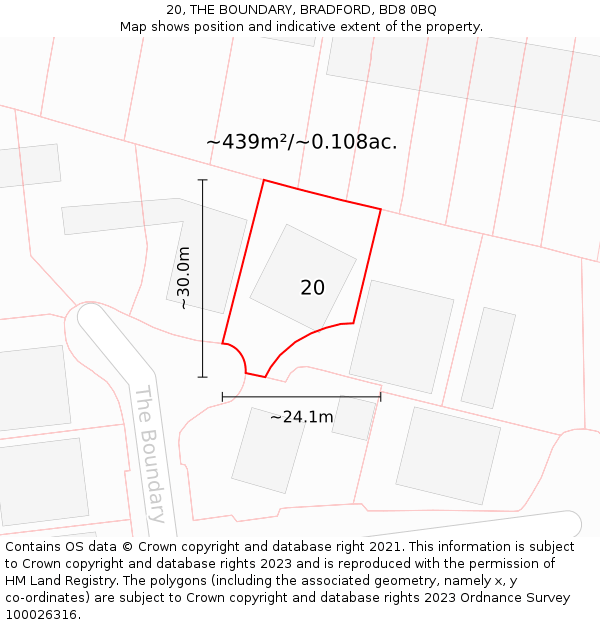 20, THE BOUNDARY, BRADFORD, BD8 0BQ: Plot and title map