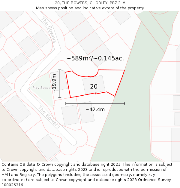 20, THE BOWERS, CHORLEY, PR7 3LA: Plot and title map