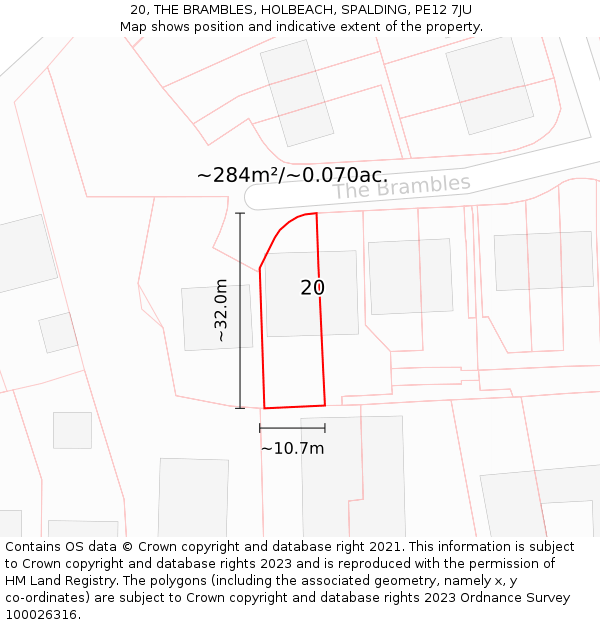 20, THE BRAMBLES, HOLBEACH, SPALDING, PE12 7JU: Plot and title map
