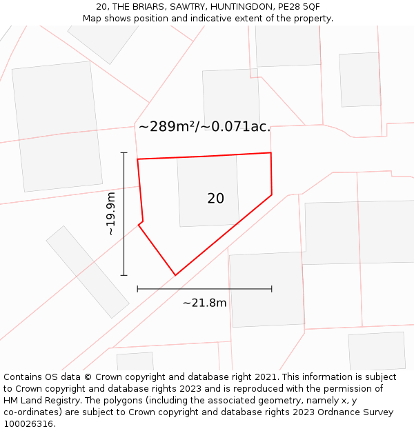 20, THE BRIARS, SAWTRY, HUNTINGDON, PE28 5QF: Plot and title map