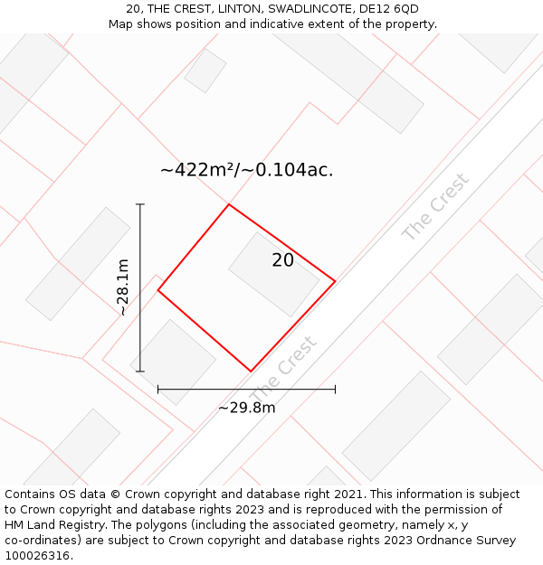 20, THE CREST, LINTON, SWADLINCOTE, DE12 6QD: Plot and title map
