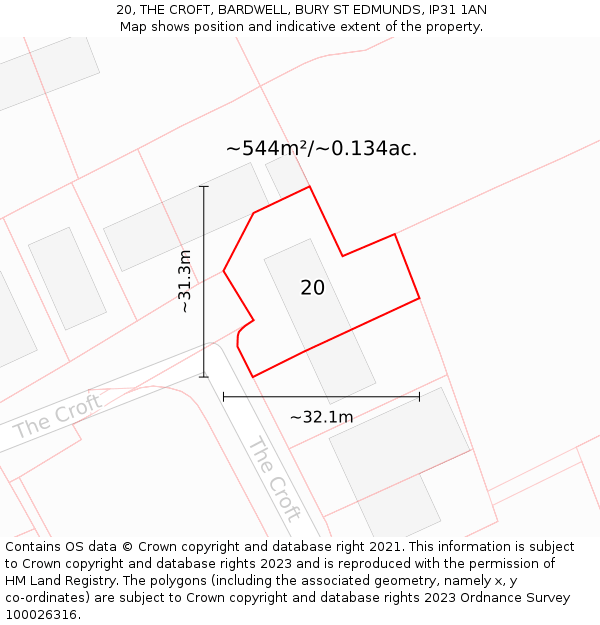 20, THE CROFT, BARDWELL, BURY ST EDMUNDS, IP31 1AN: Plot and title map