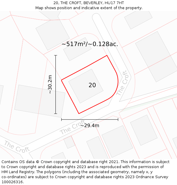 20, THE CROFT, BEVERLEY, HU17 7HT: Plot and title map