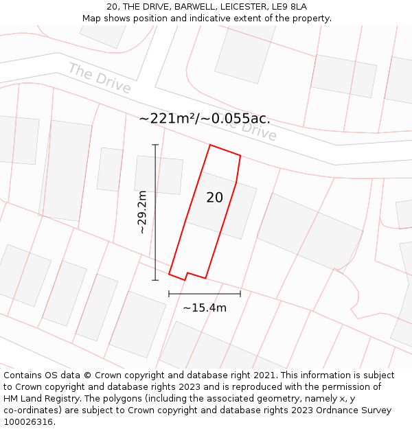 20, THE DRIVE, BARWELL, LEICESTER, LE9 8LA: Plot and title map