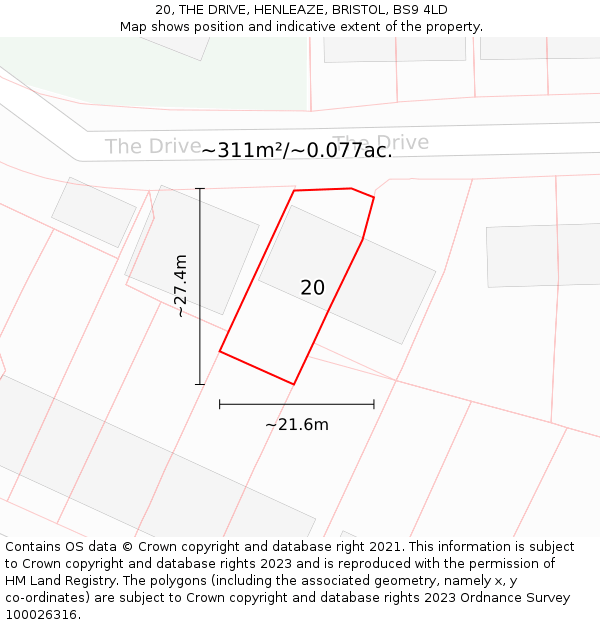 20, THE DRIVE, HENLEAZE, BRISTOL, BS9 4LD: Plot and title map