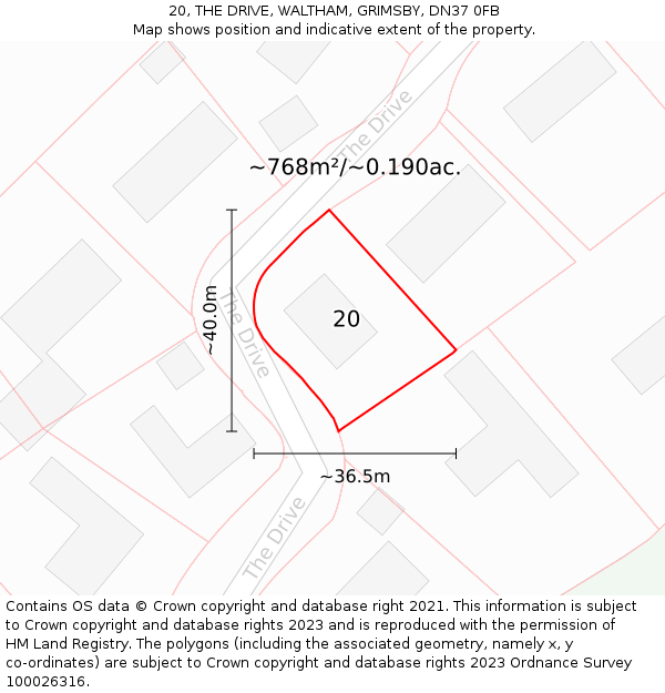20, THE DRIVE, WALTHAM, GRIMSBY, DN37 0FB: Plot and title map