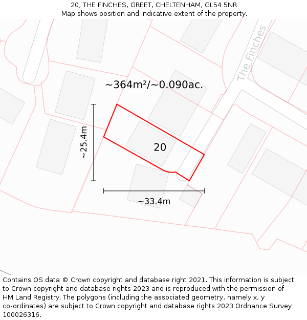 20, THE FINCHES, GREET, CHELTENHAM, GL54 5NR: Plot and title map