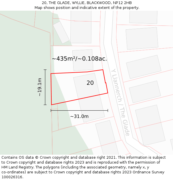 20, THE GLADE, WYLLIE, BLACKWOOD, NP12 2HB: Plot and title map